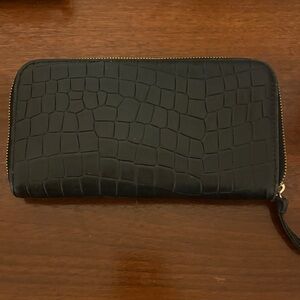 Elegant Black Crocodile-Embossed Wallet with green inside. Clare V